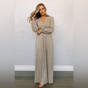 Baltic Born • Venus Pleated/Ribbed Gold Long Sleeve Maxi Dress • Small